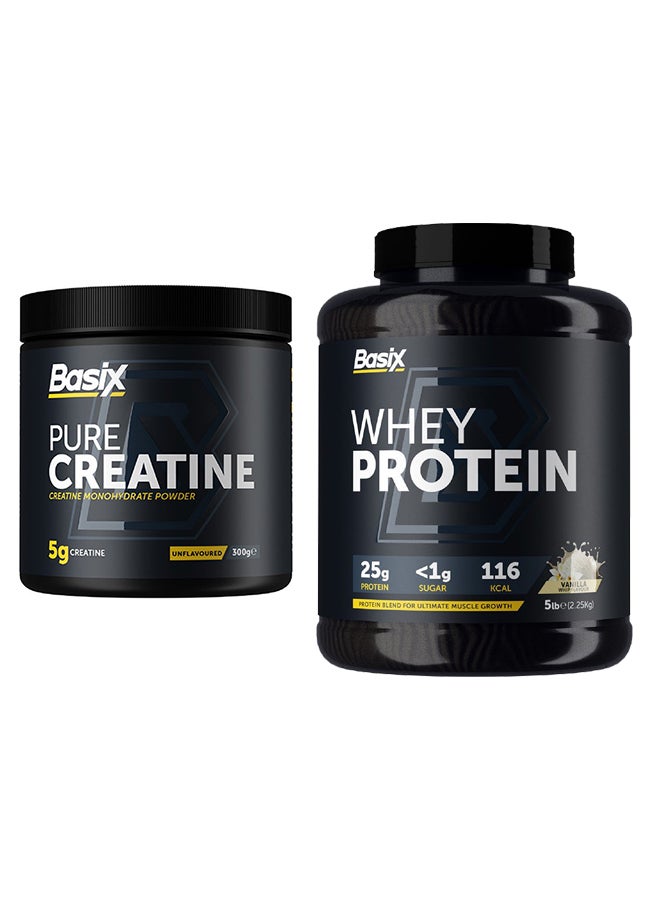 Basix Exclusive Bunde Offer - Basix Whey Protein Vanilla Whip 5lb and Pure Creatine Unflavored 300 Gm - Image 1